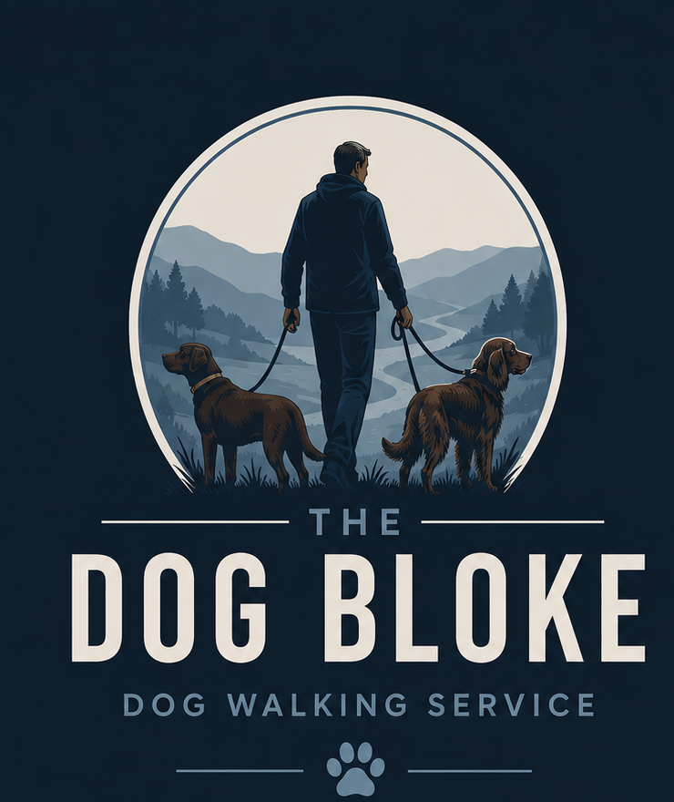The Dog Bloke — a man walking two dogs through the Warwickshire countryside